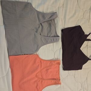 Athleta Silver and Pink Fitted Crop Tank Tops